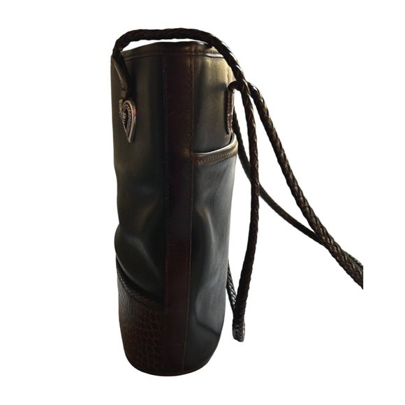 Brighton Black with Brown Crocodile Pattern Leather Tote Bucket Shoulder Bag - Picture 5 of 10